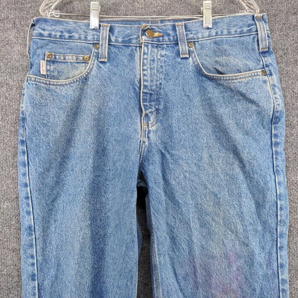 Carhartt Men's Jeans Solid Blue 36x30 Stone Wash Denim 5-Pocket - Picture 3 of 12